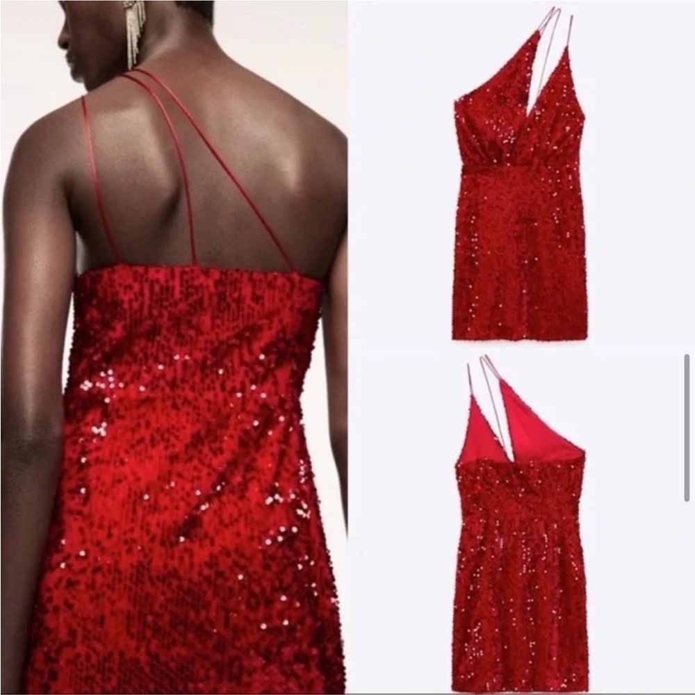 ZARA Blogger Fav Festival Holiday Christmas Red Sequin Mini Dress NWT XS